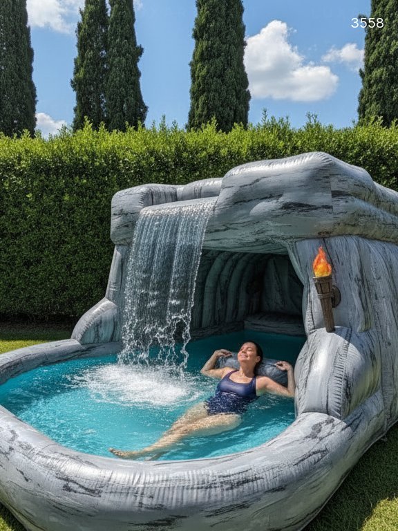 Inflatable Cave Waterfall Pool - Backyard Water Park for Family Fun
