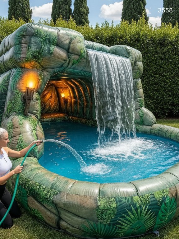 Inflatable Cave Waterfall Pool - Backyard Water Park for Family Fun