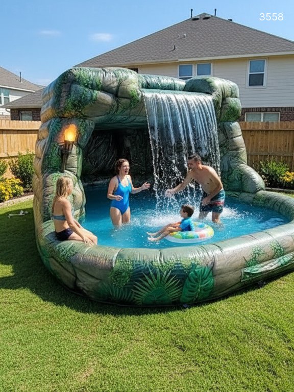Inflatable Cave Waterfall Pool - Backyard Water Park for Family Fun