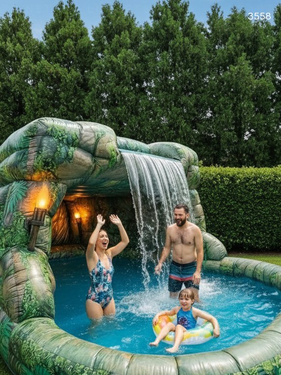 Inflatable Cave Waterfall Pool - Backyard Water Park for Family Fun