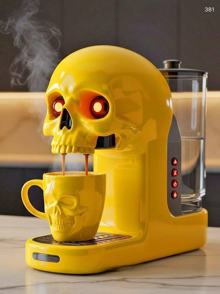 Unique Skull Shaped Coffee Makers - Spooky Glowing LED Coffee Maker & Cup Set for Horror Fans