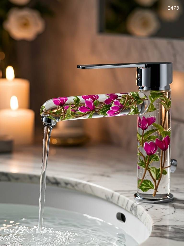 Flower Inspired Epoxy Resin Faucet | Unique Bathroom Decor Flower Inspired Epoxy Resin Faucet | Unique Bathroom Decor