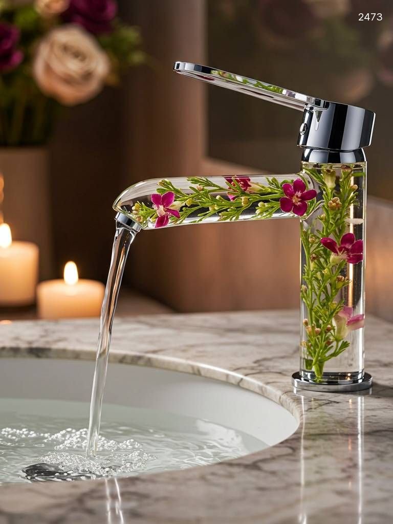 Flower Inspired Epoxy Resin Faucet | Unique Bathroom Decor Flower Inspired Epoxy Resin Faucet | Unique Bathroom Decor