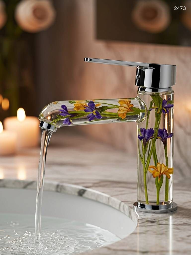 Flower Inspired Epoxy Resin Faucet | Unique Bathroom Decor Flower Inspired Epoxy Resin Faucet | Unique Bathroom Decor