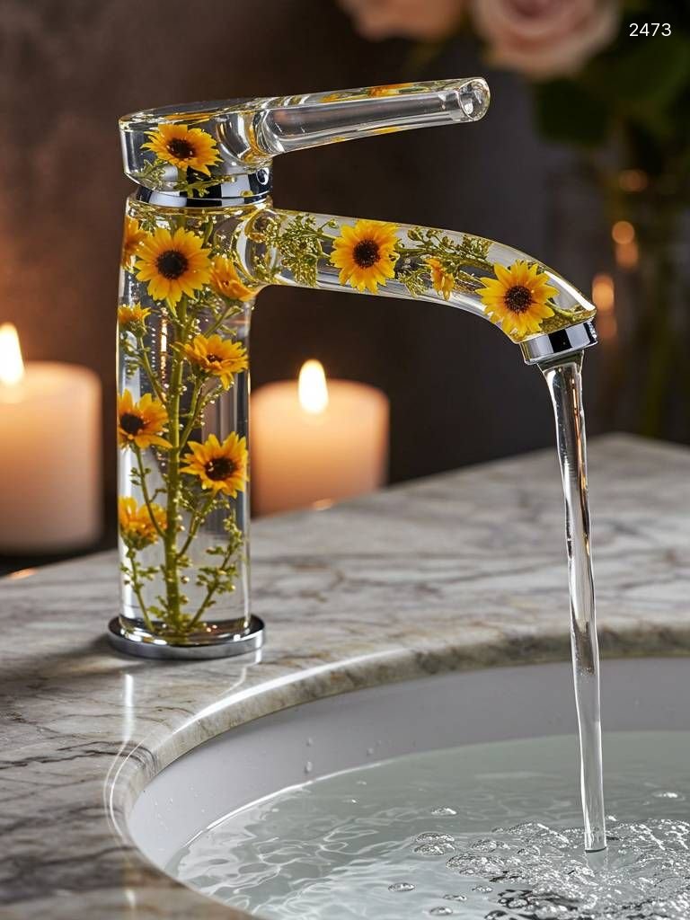 Flower Inspired Epoxy Resin Faucet | Unique Bathroom Decor