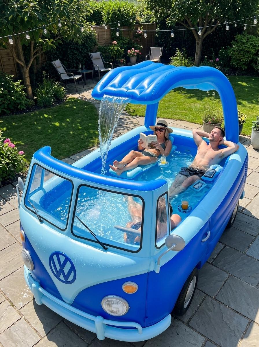 Inflatable VW Bus Shaped Pool with Waterfall - Retro Kids & Family Swimming Pool Inflatable VW Bus Shaped Pool with Waterfall - Retro Kids & Family Swimming Pool