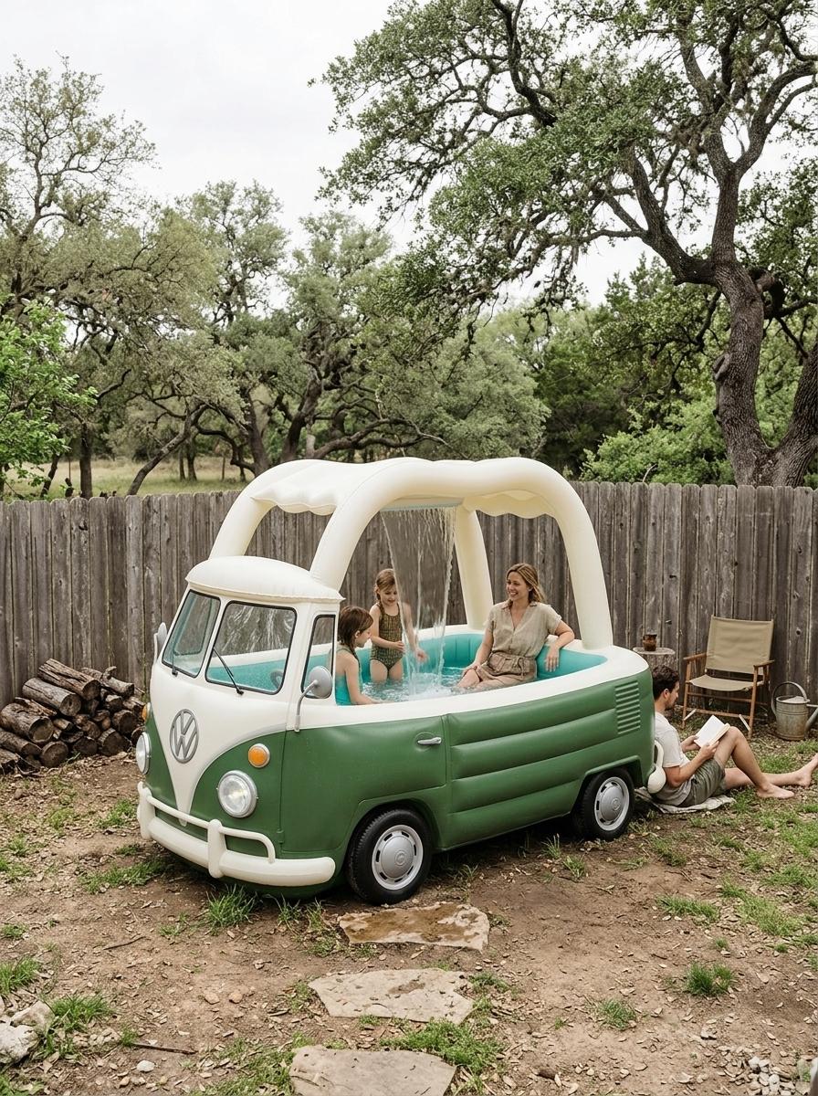 Inflatable VW Bus Shaped Pool with Waterfall - Retro Kids & Family Swimming Pool Inflatable VW Bus Shaped Pool with Waterfall - Retro Kids & Family Swimming Pool
