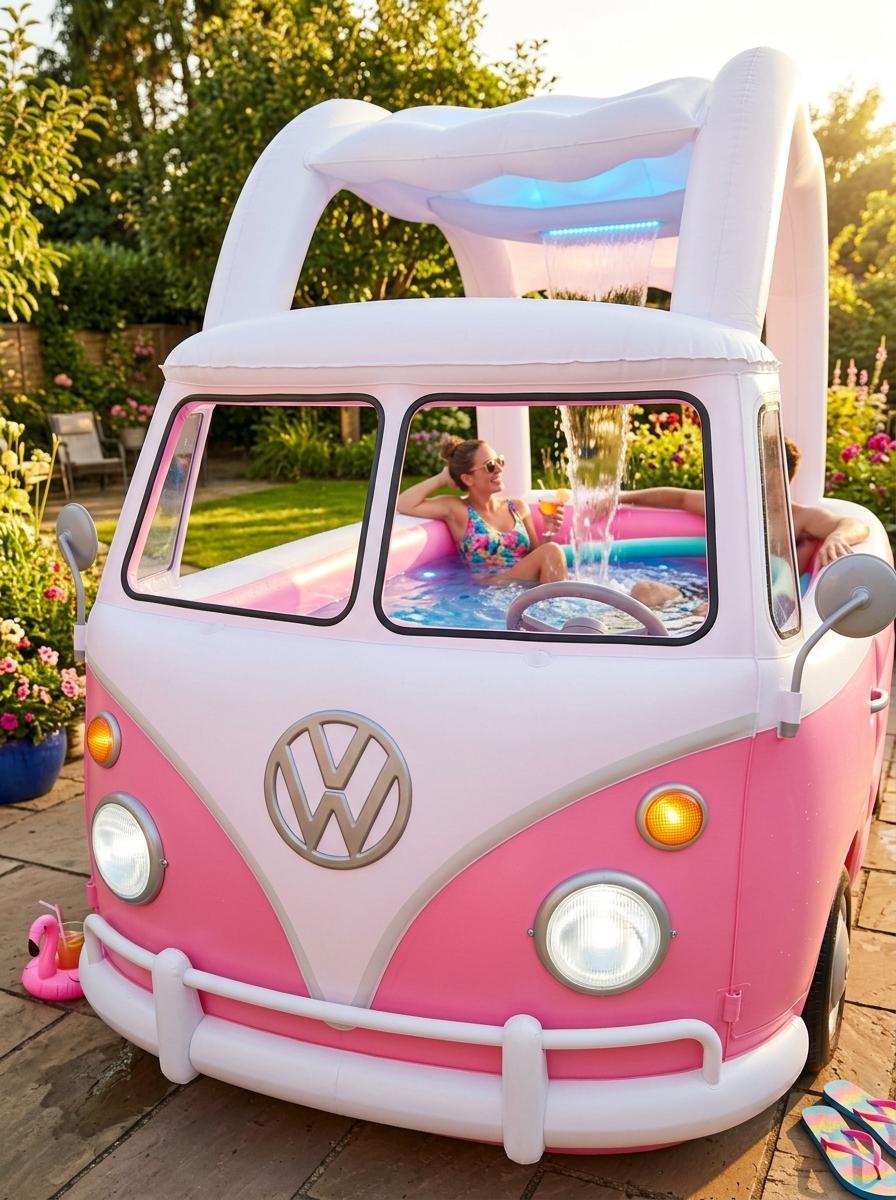 Inflatable VW Bus Shaped Pool with Waterfall - Retro Kids & Family Swimming Pool Inflatable VW Bus Shaped Pool with Waterfall - Retro Kids & Family Swimming Pool