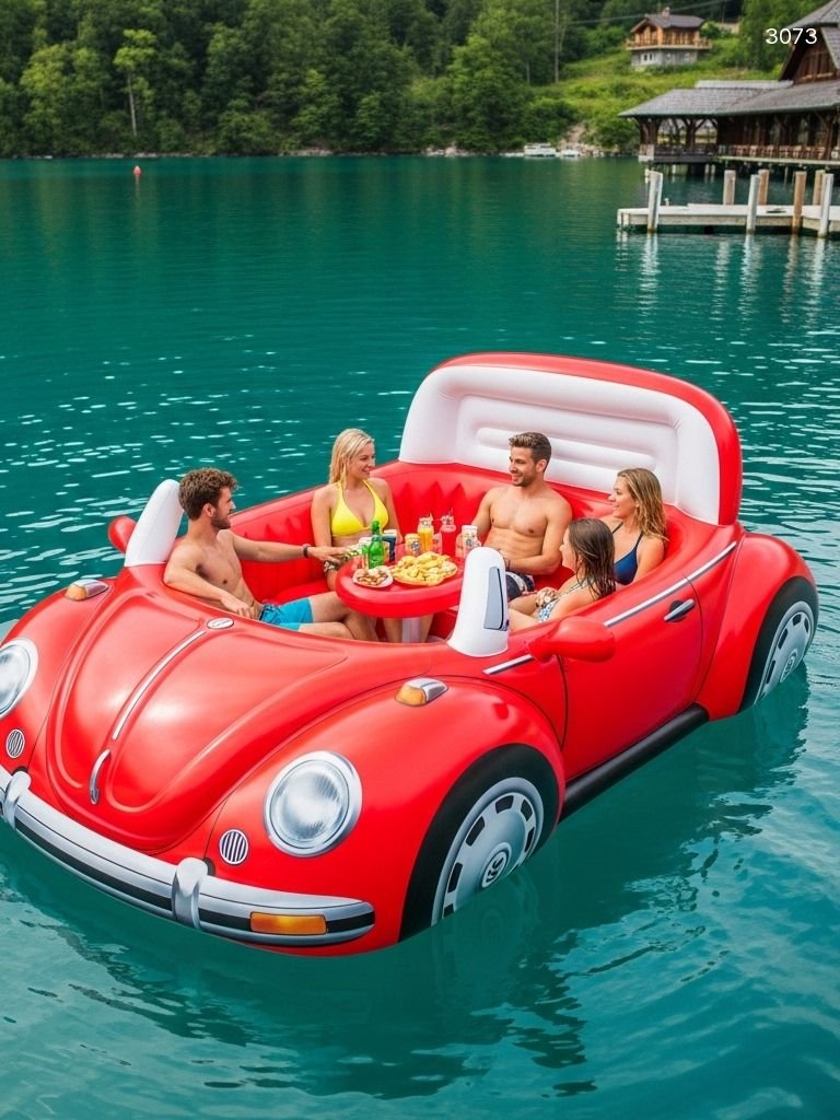 Retro Inflatable VW Beetle Lake Float - Fun Summer Water Float for Groups Retro Inflatable VW Beetle Lake Float - Fun Summer Water Float for Groups