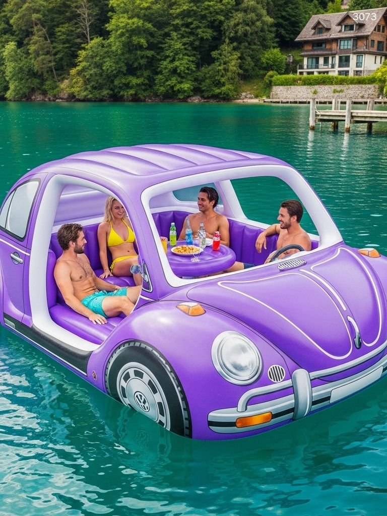 Retro Inflatable VW Beetle Lake Float - Fun Summer Water Float for Groups