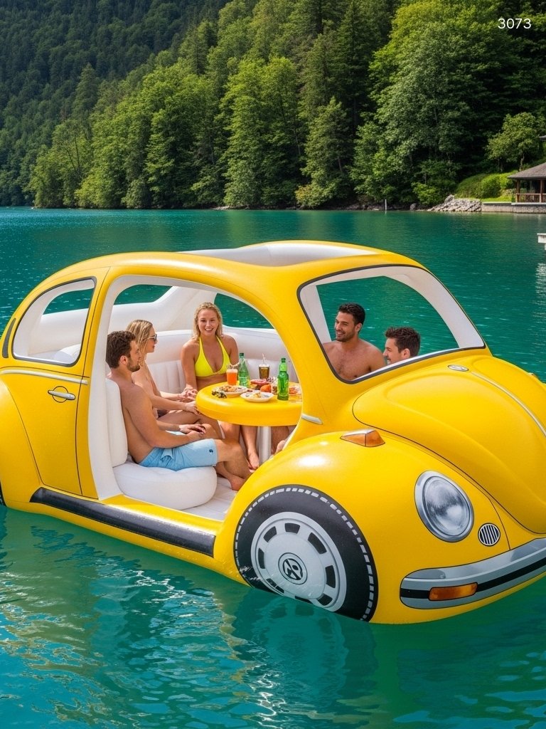 Retro Inflatable VW Beetle Lake Float - Fun Summer Water Float for Groups Retro Inflatable VW Beetle Lake Float - Fun Summer Water Float for Groups