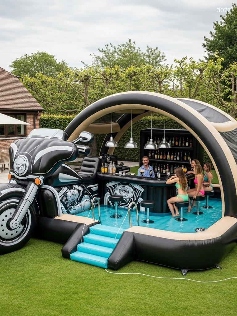 Inflatable Harley Davidson Moto Pool - Ultimate Party Bar & Swim Combo Inflatable Harley Davidson Moto Pool - Ultimate Party Bar & Swim Combo
