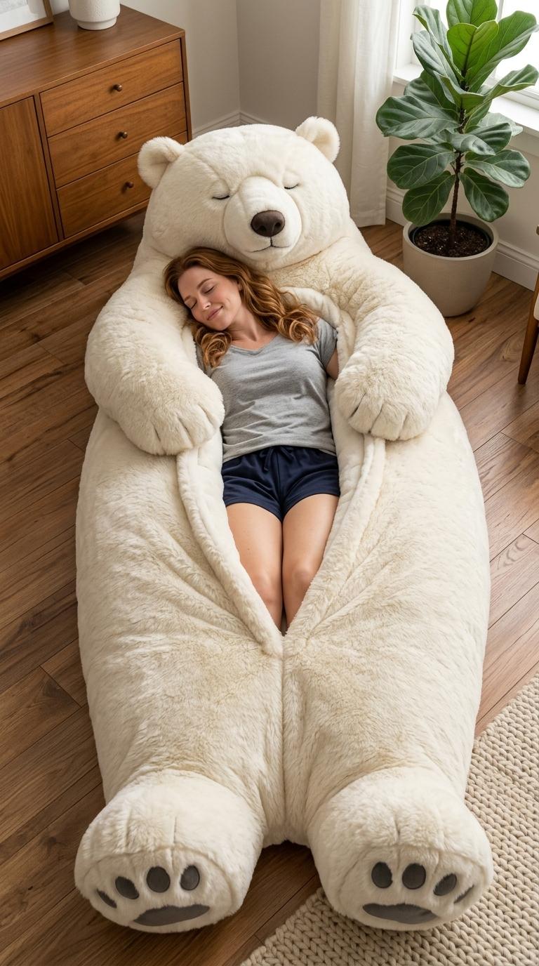 Giant Bear Shaped Sleeping Bag - Oversized Plush Polar Bear Sleeping Bag