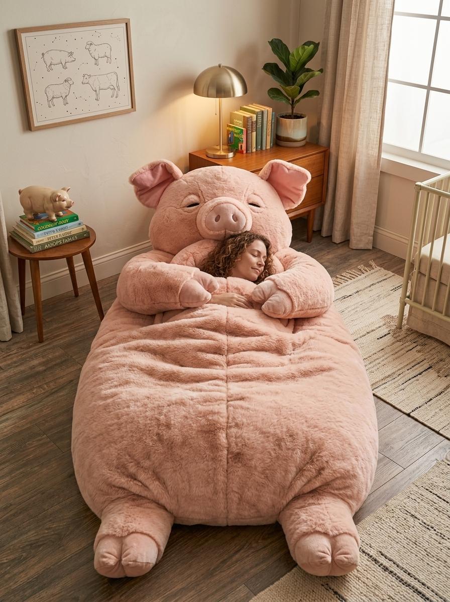 Giant Pig Shaped Sleeping Bag - Cozy Plush Bed for Adults & Kids Giant Pig Shaped Sleeping Bag - Cozy Plush Bed for Adults & Kids