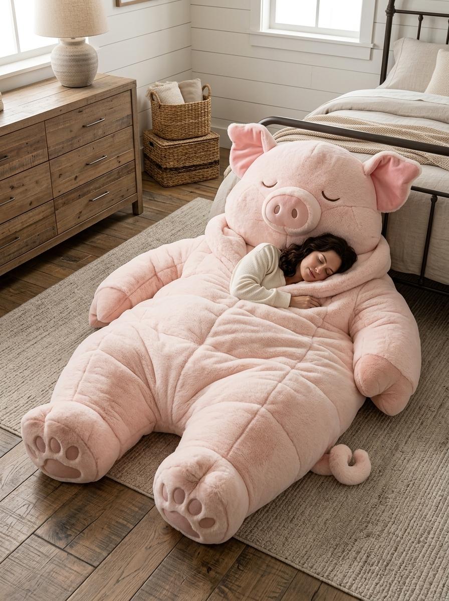 Giant Pig Shaped Sleeping Bag - Cozy Plush Bed for Adults & Kids
