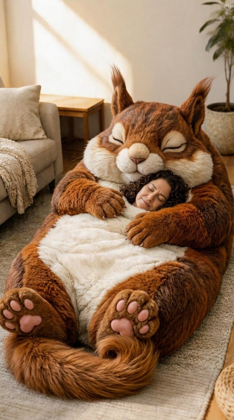 Giant Plush Squirrel Sleeping Bag - Cute & Cozy Nap Pod for Home