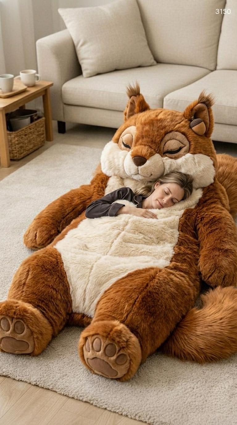 Giant Plush Squirrel Sleeping Bag - Cute & Cozy Nap Pod for Home