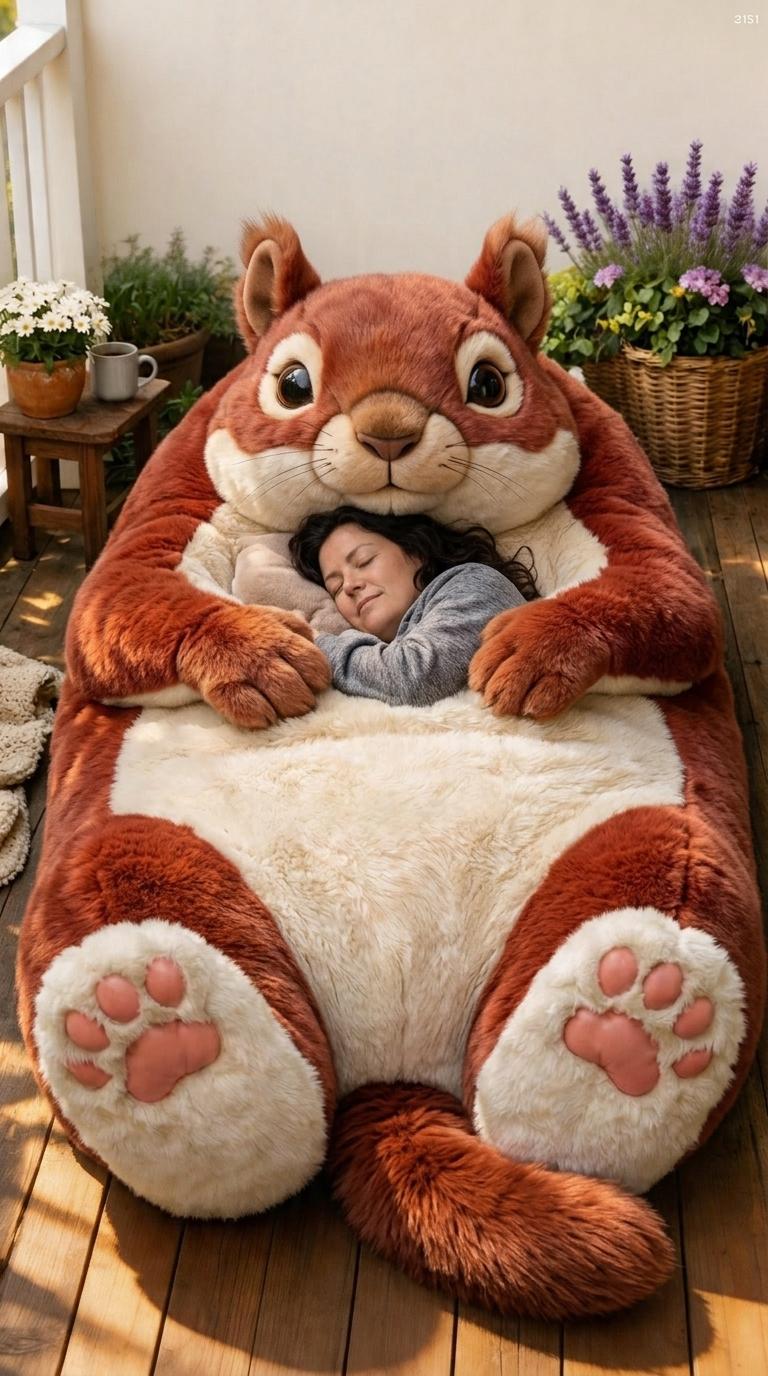 Giant Plush Squirrel Sleeping Bag - Cute & Cozy Nap Pod for Home