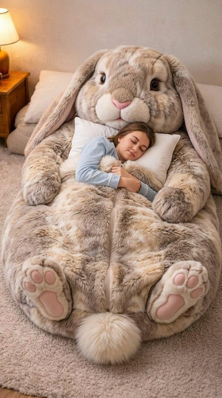 Fluffy Rabbit Sleeping Bag | Soft Plush Animal Bed for Kids & Adults
