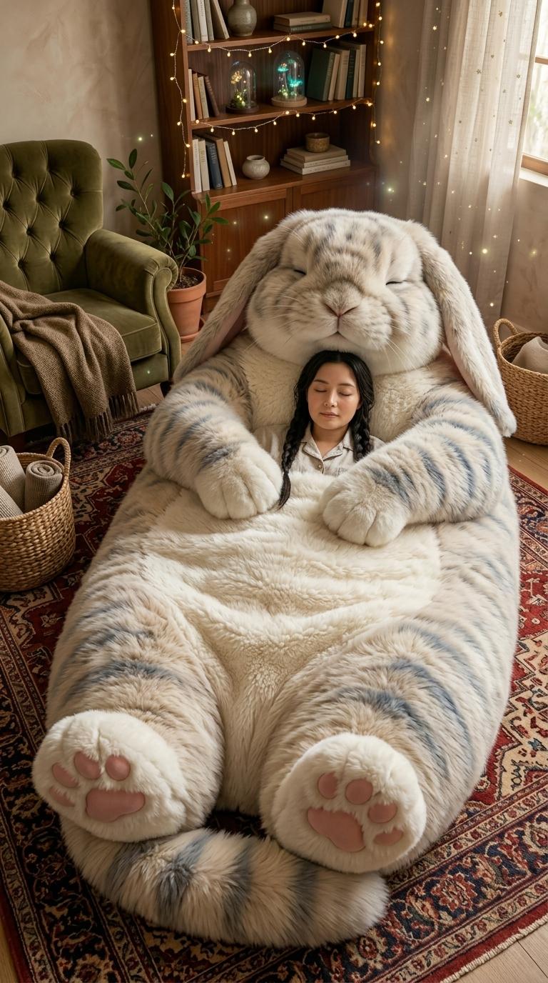 Fluffy Rabbit Sleeping Bag | Soft Plush Animal Bed for Kids & Adults