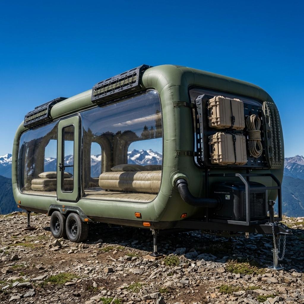 Luxury Inflatable Camper Trailer: Transparent Glamping Tent on Wheels