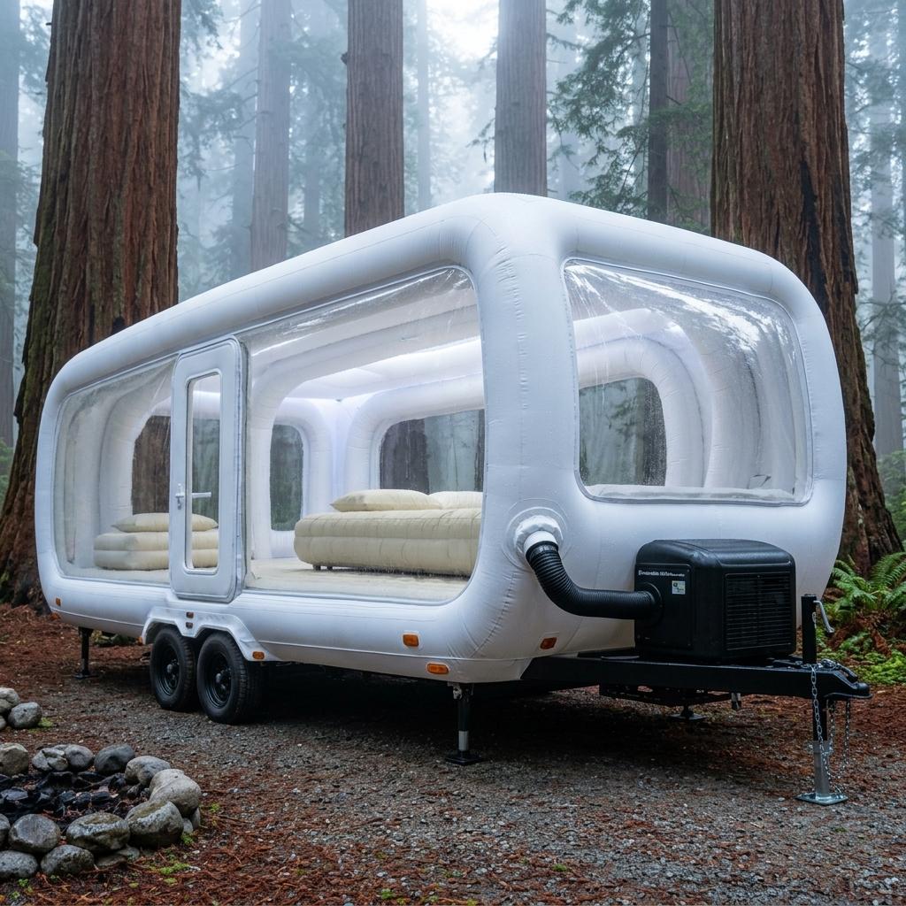 Luxury Inflatable Camper Trailer: Transparent Glamping Tent on Wheels