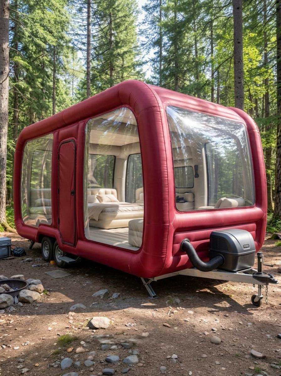 Luxury Inflatable Camper Trailer: Transparent Glamping Tent on Wheels