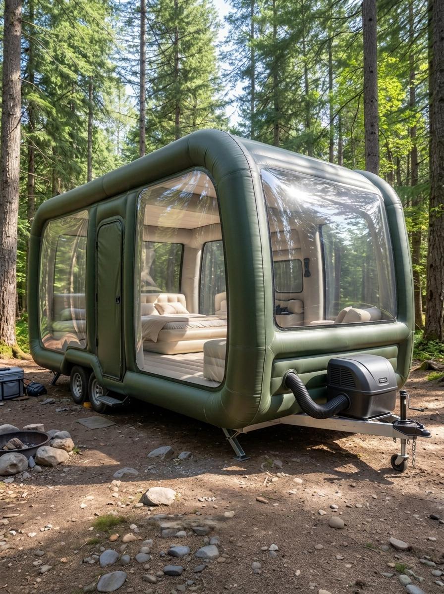 Luxury Inflatable Camper Trailer: Transparent Glamping Tent on Wheels