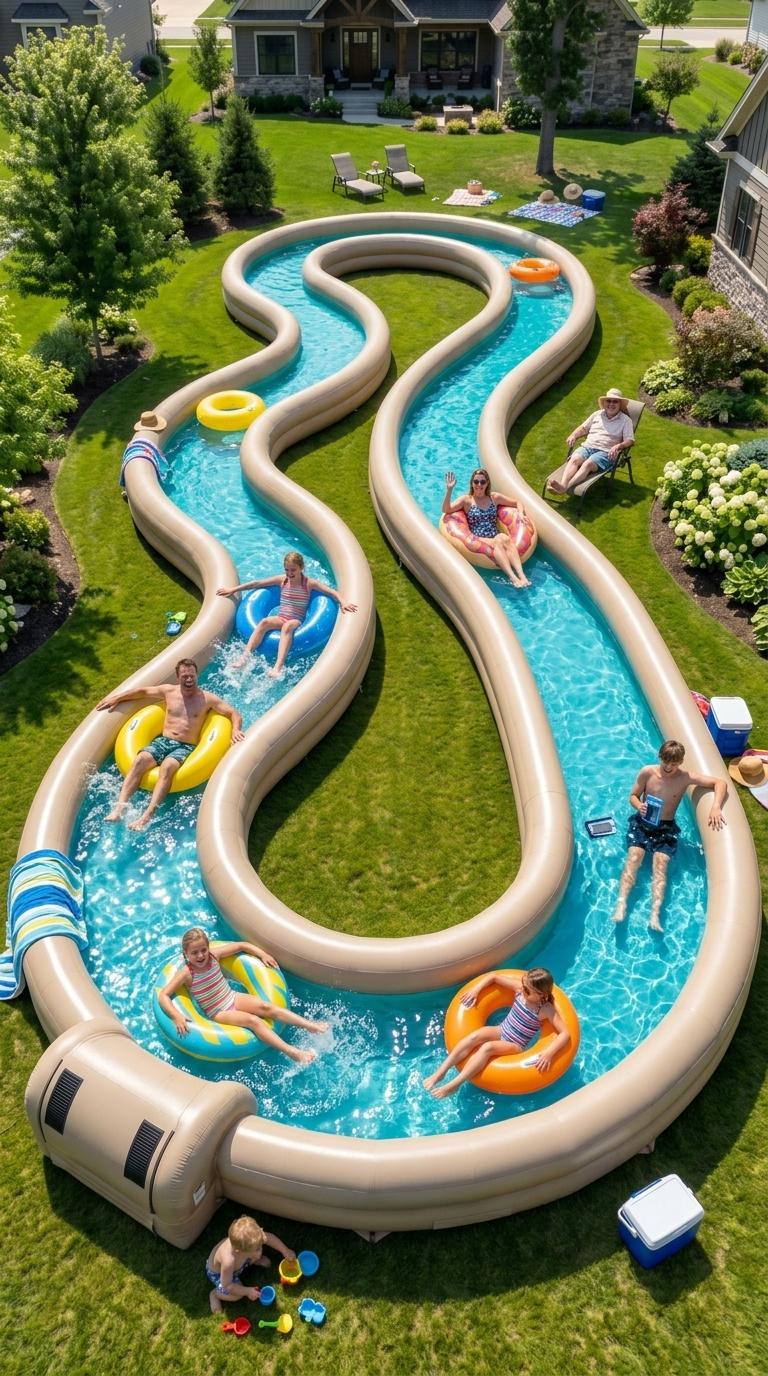 Giant Inflatable Lazy River Pool for Backyard – Huge Winding Water Slide for Kids & Adults