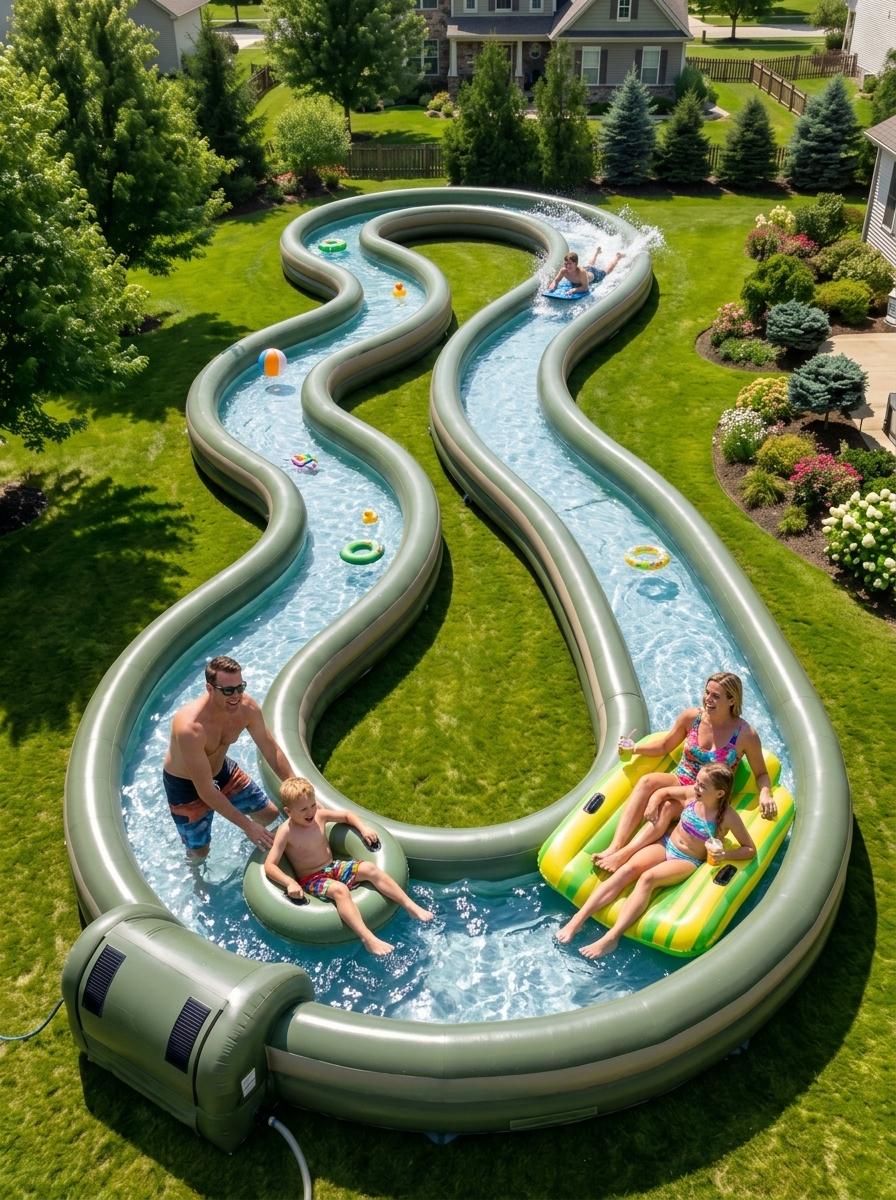 Giant Inflatable Lazy River Pool for Backyard – Huge Winding Water Slide for Kids & Adults