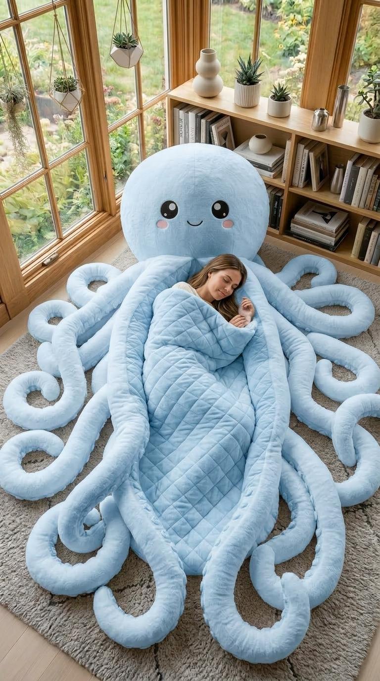 Oversized Octopus Shaped Sleeping Bag - Soft Huggable Design Oversized Octopus Shaped Sleeping Bag - Soft Huggable Design