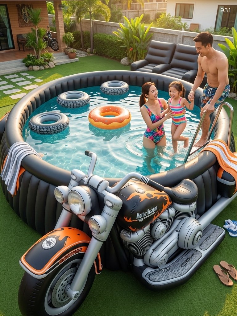 Inflatable Harley Davidson Moto Pool - Ultimate Party Bar & Swim Combo Inflatable Harley Davidson Moto Pool - Ultimate Party Bar & Swim Combo