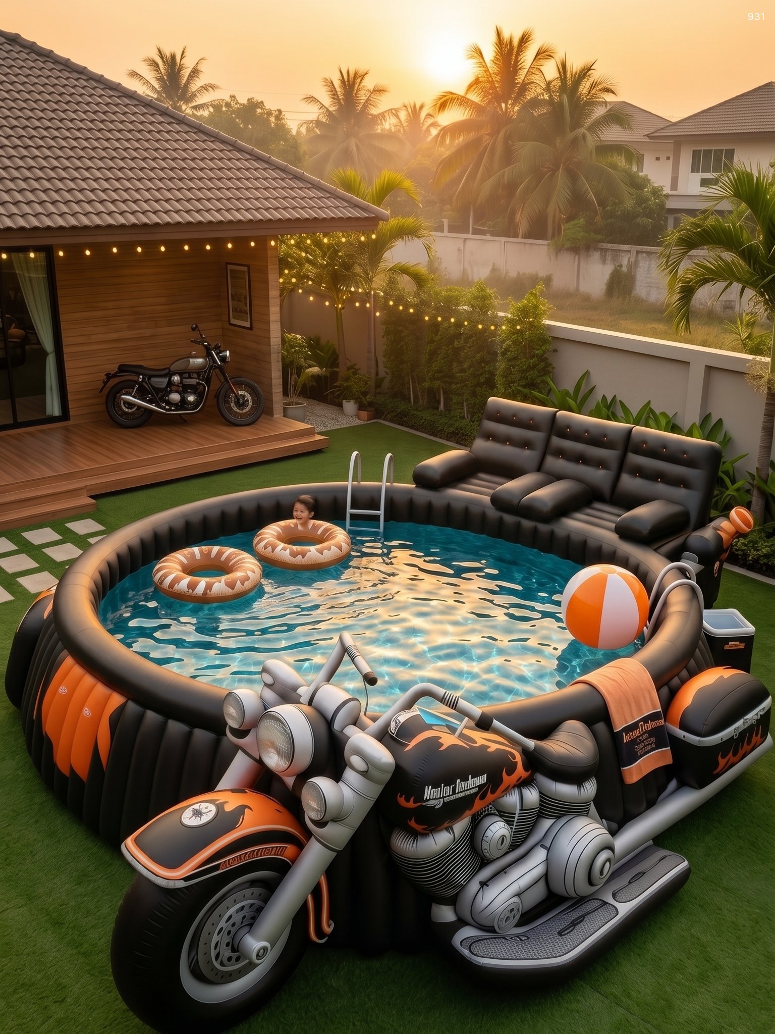 Inflatable Harley Davidson Moto Pool - Ultimate Party Bar & Swim Combo