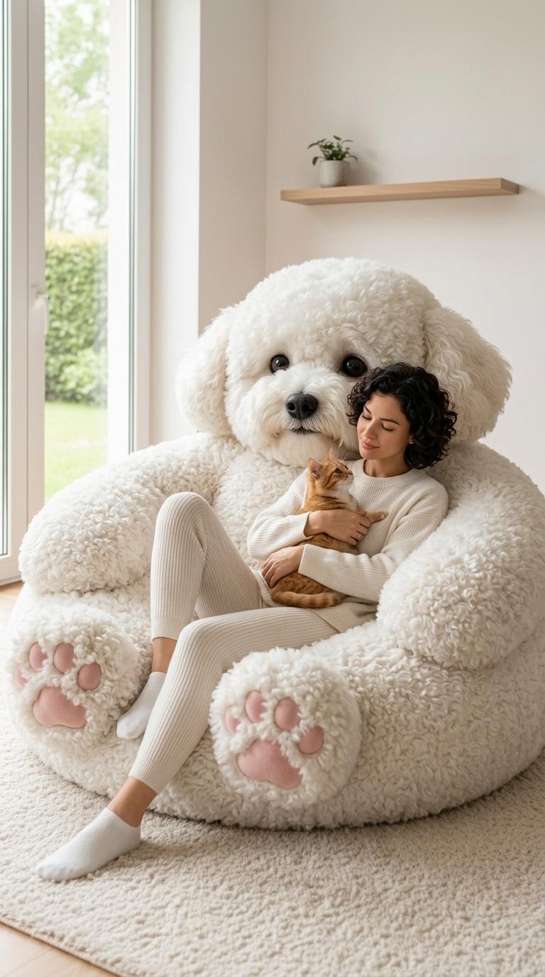 Giant Fluffy Dog Bean Bag Chair – Cozy Plush Animal Lounger