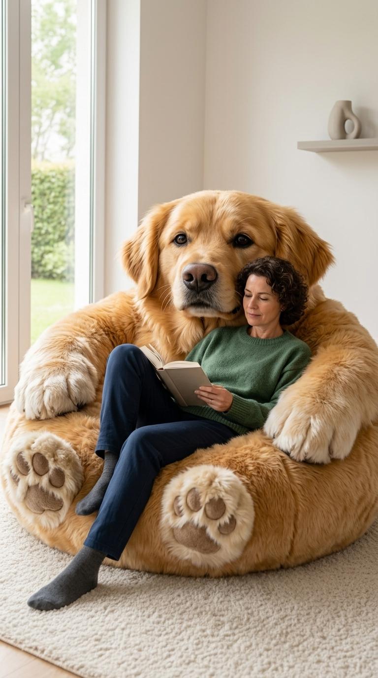 Giant Fluffy Dog Bean Bag Chair – Cozy Plush Animal Lounger