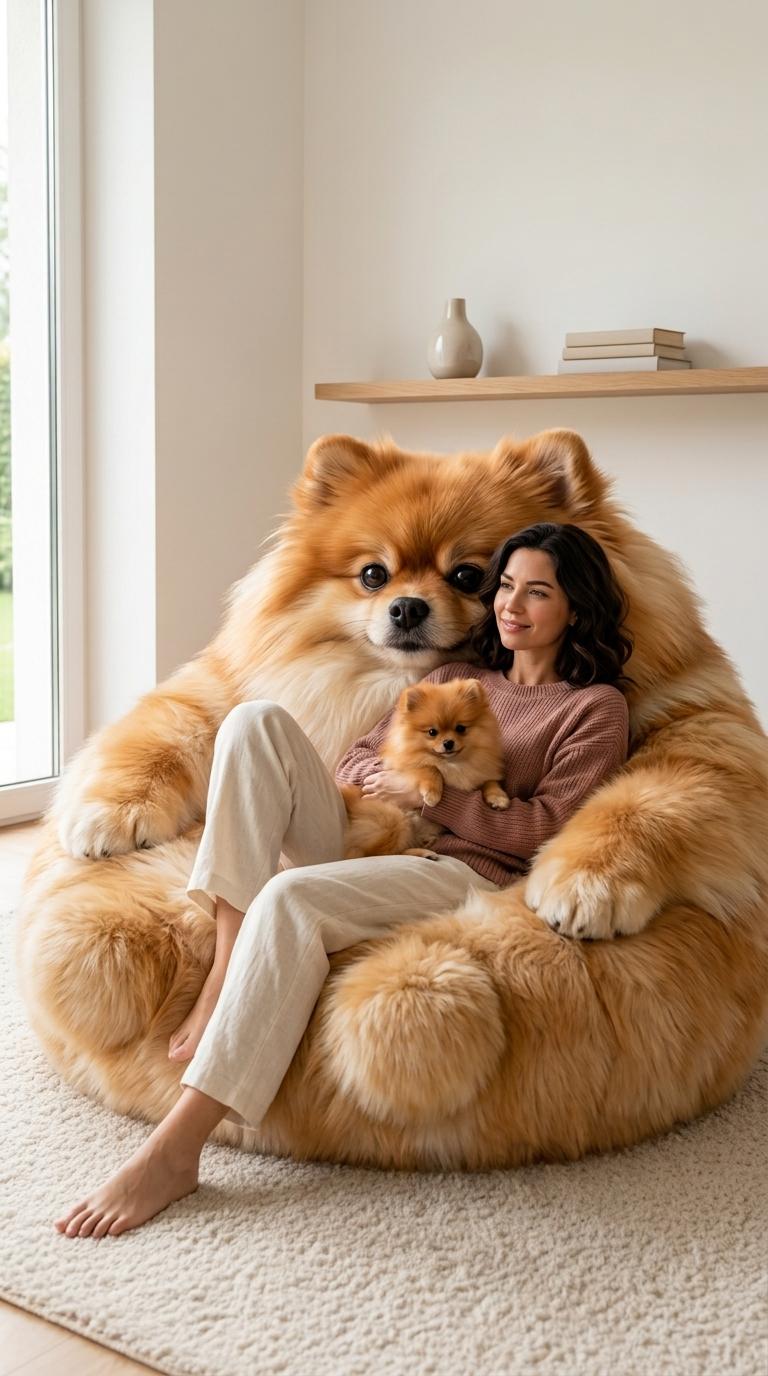 Giant Fluffy Dog Bean Bag Chair – Cozy Plush Animal Lounger