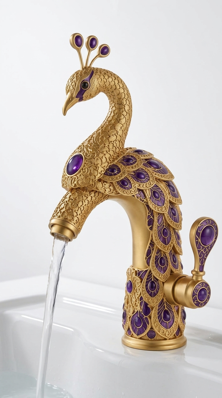 Peacock Shaped Faucet with Crystals - Decorative Bathroom Sink Faucet