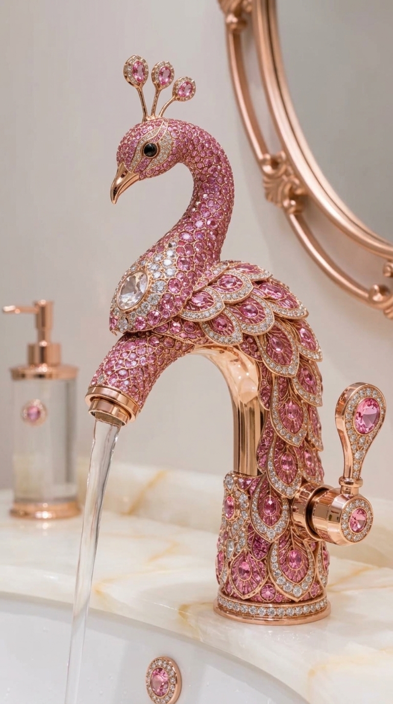 Peacock Shaped Faucet with Crystals - Decorative Bathroom Sink Faucet