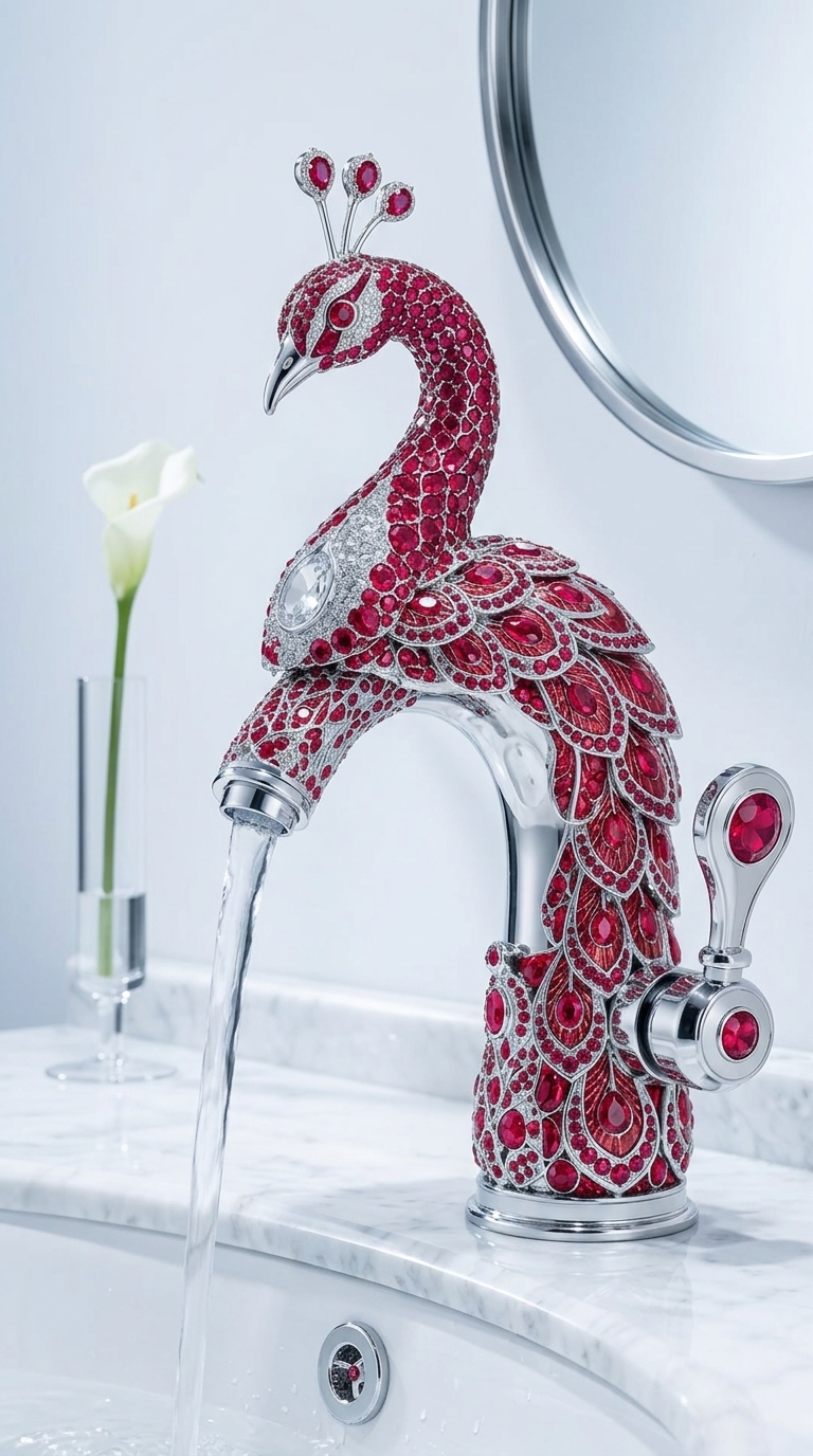 Peacock Shaped Faucet with Crystals - Decorative Bathroom Sink Faucet