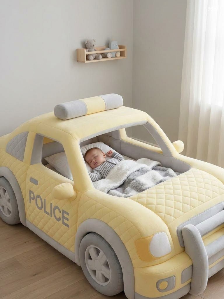 Police Car Shaped Kids Beds – Cute Car Bed with Siren Light Bar Police Car Shaped Kids Beds – Cute Car Bed with Siren Light Bar