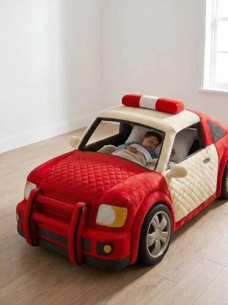 Police Car Shaped Kids Beds – Cute Car Bed with Siren Light Bar Police Car Shaped Kids Beds – Cute Car Bed with Siren Light Bar