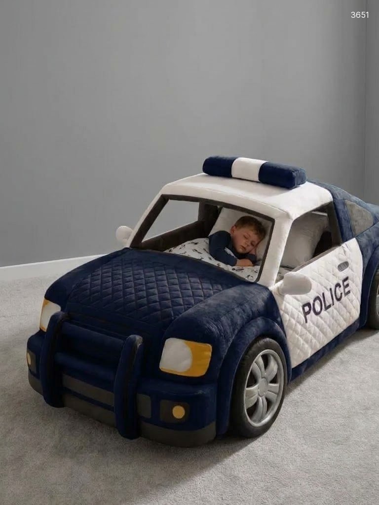 Police Car Shaped Kids Beds – Cute Car Bed with Siren Light Bar Police Car Shaped Kids Beds – Cute Car Bed with Siren Light Bar