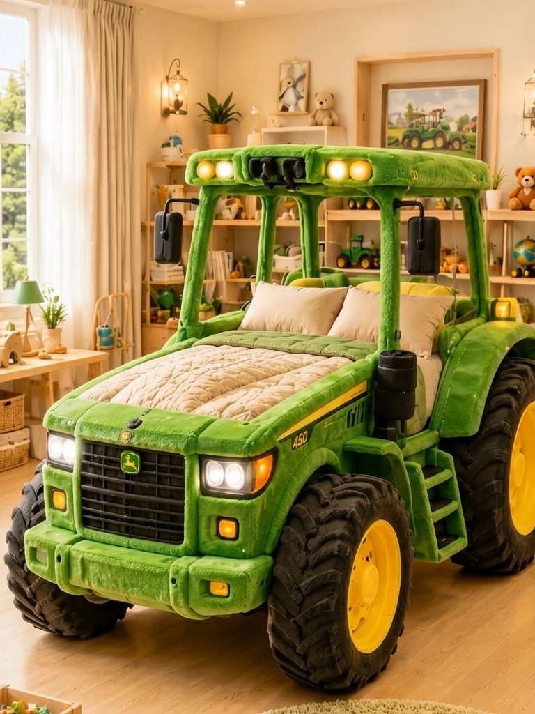 Inflatable Tractor Kids Beds with LED Lights | Interactive Farm Sleep