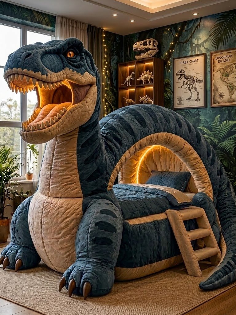 Giant Inflatable Dinosaur Bunk Bed – Cute Plush Dino Bed for Boys & Girls