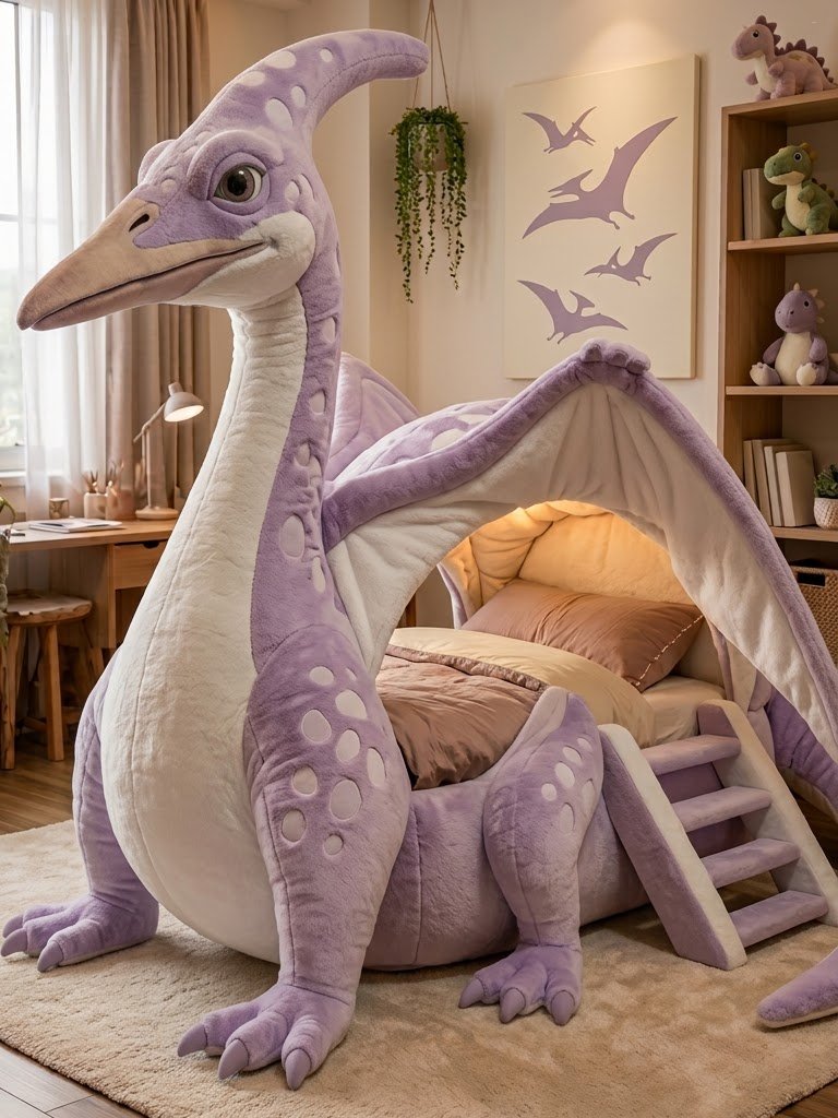 Giant Inflatable Dinosaur Bunk Bed – Cute Plush Dino Bed for Boys & Girls