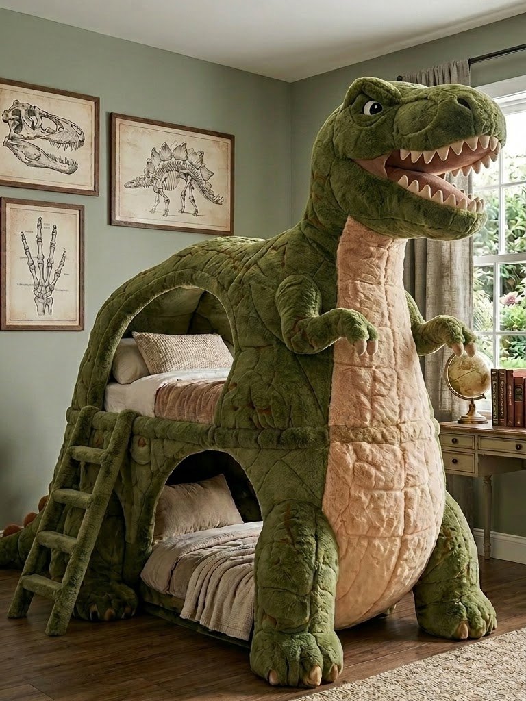 Giant Inflatable Dinosaur Bunk Bed – Cute Plush Dino Bed for Boys & Girls