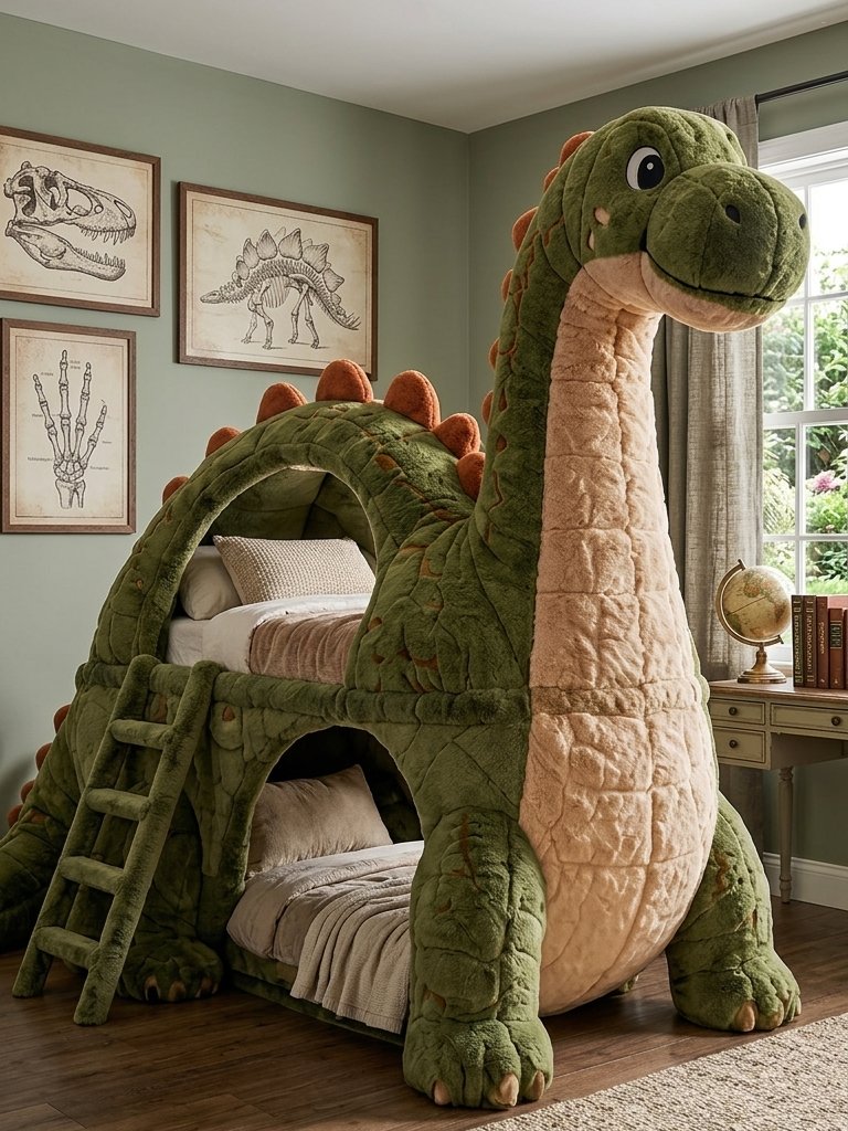 Giant Inflatable Dinosaur Bunk Bed – Cute Plush Dino Bed for Boys & Girls