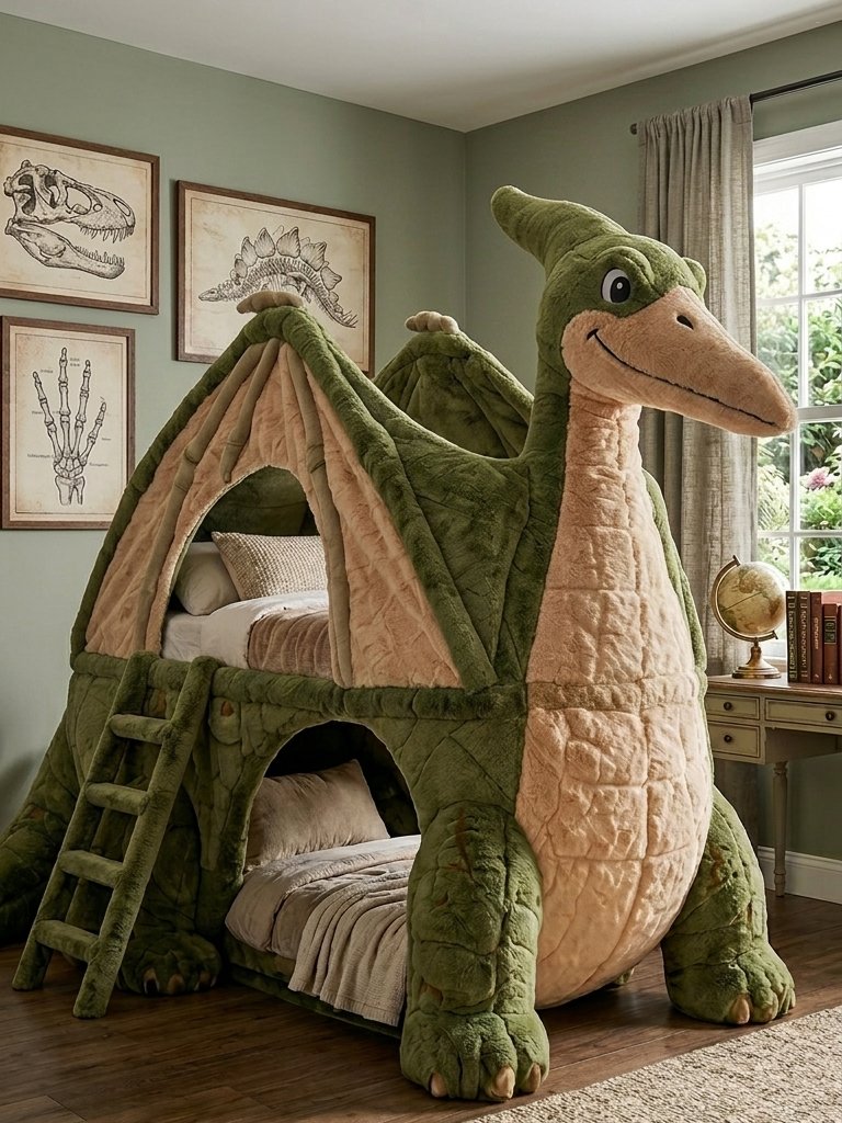 Giant Inflatable Dinosaur Bunk Bed – Cute Plush Dino Bed for Boys & Girls