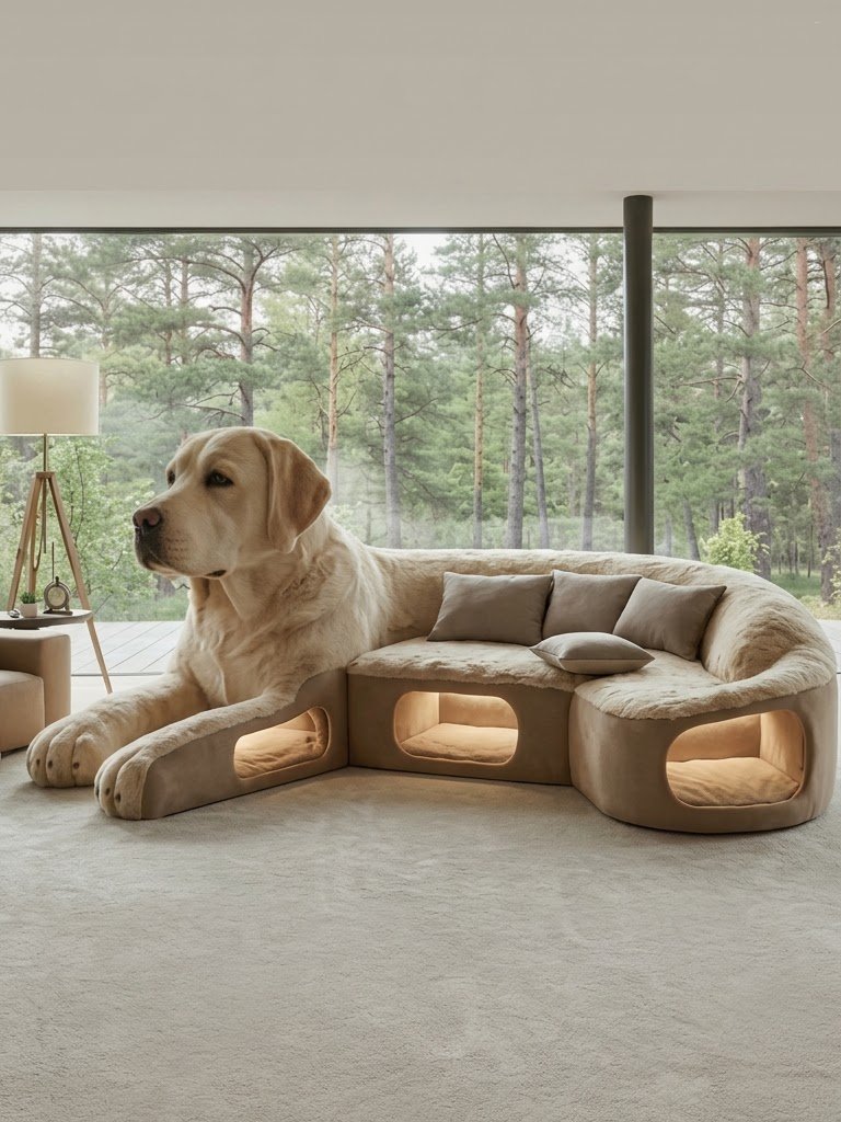 Fluffy Dog Sofa with Pet Caves: Cozy Living Room Furniture for Pets Fluffy Dog Sofa with Pet Caves: Cozy Living Room Furniture for Pets