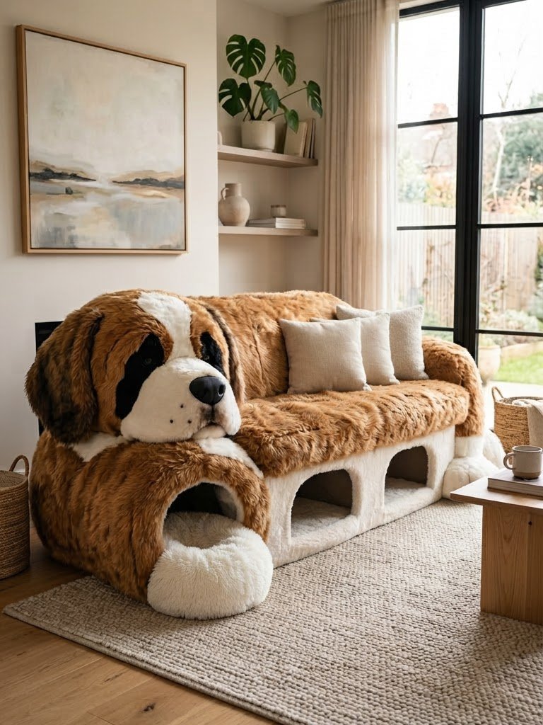 Fluffy Dog Sofa with Pet Caves: Cozy Living Room Furniture for Pets Fluffy Dog Sofa with Pet Caves: Cozy Living Room Furniture for Pets